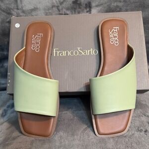 Franco Sarto Maively Lime Green Square Toe Slide Sandals Womens 7.5M Flat NWB